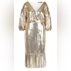 Plus Sequin Off The Shoulder Wrap Midi Dress